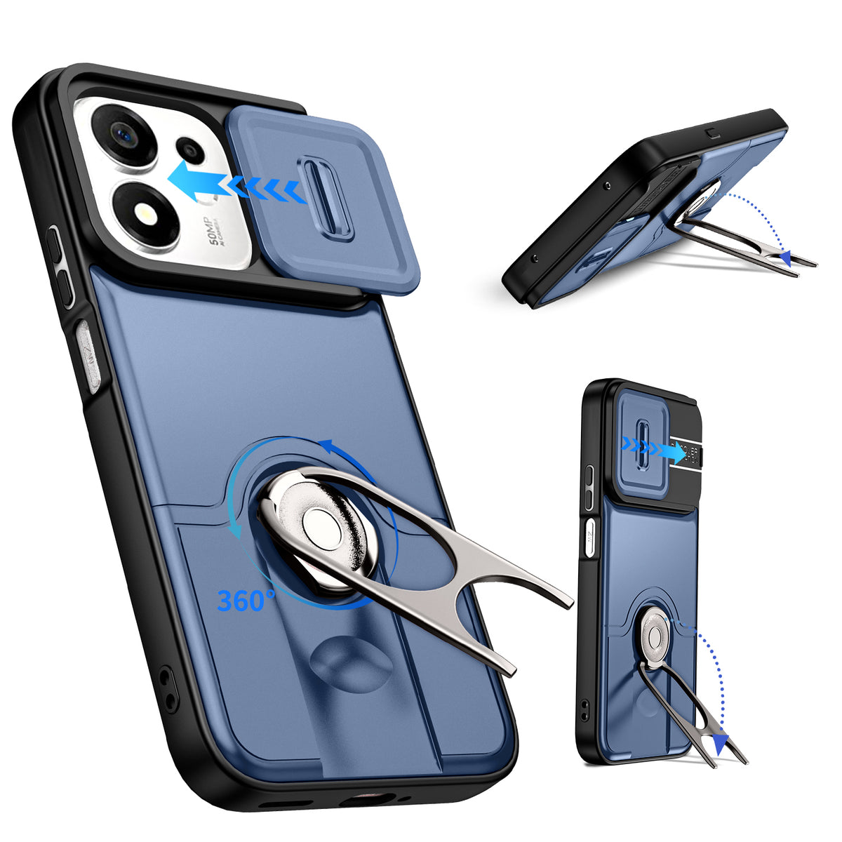 For Honor X7e Plus 4G / Honor X7e Plus 5G / Honor 600 Smart 5G Case with Slide Camera Cover Kickstand PC + TPU Protective Phone Shell