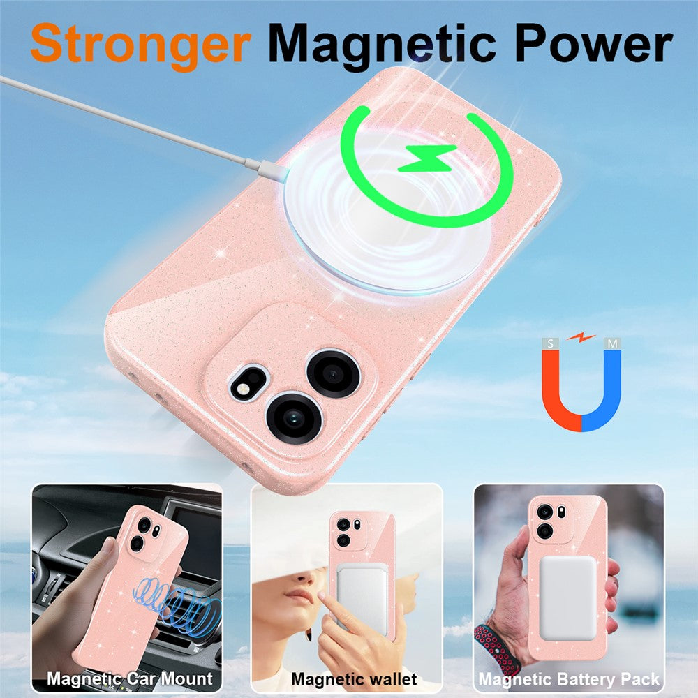 For OnePlus Nord CE6 5G Magnetic Case Glitter TPU Shockproof Phone Cover with Lanyard