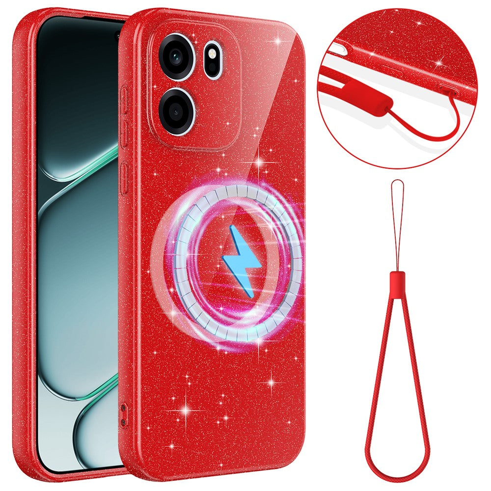 For OnePlus Nord CE6 5G Magnetic Case Glitter TPU Shockproof Phone Cover with Lanyard