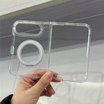 For iPhone Fold Case Magnetic Foldable Kickstand Clear PC Shockproof Phone Cover