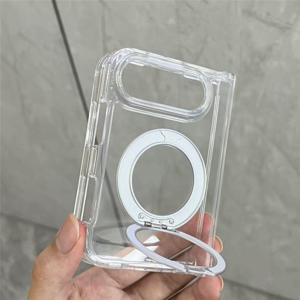 For iPhone Fold Case Magnetic Foldable Kickstand Clear PC Shockproof Phone Cover