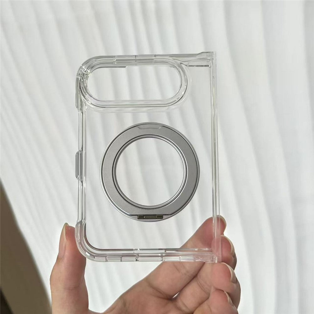 For iPhone Fold Case Magnetic Foldable Kickstand Clear PC Shockproof Phone Cover