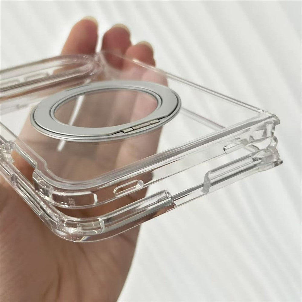For iPhone Fold Case Magnetic Foldable Kickstand Clear PC Shockproof Phone Cover