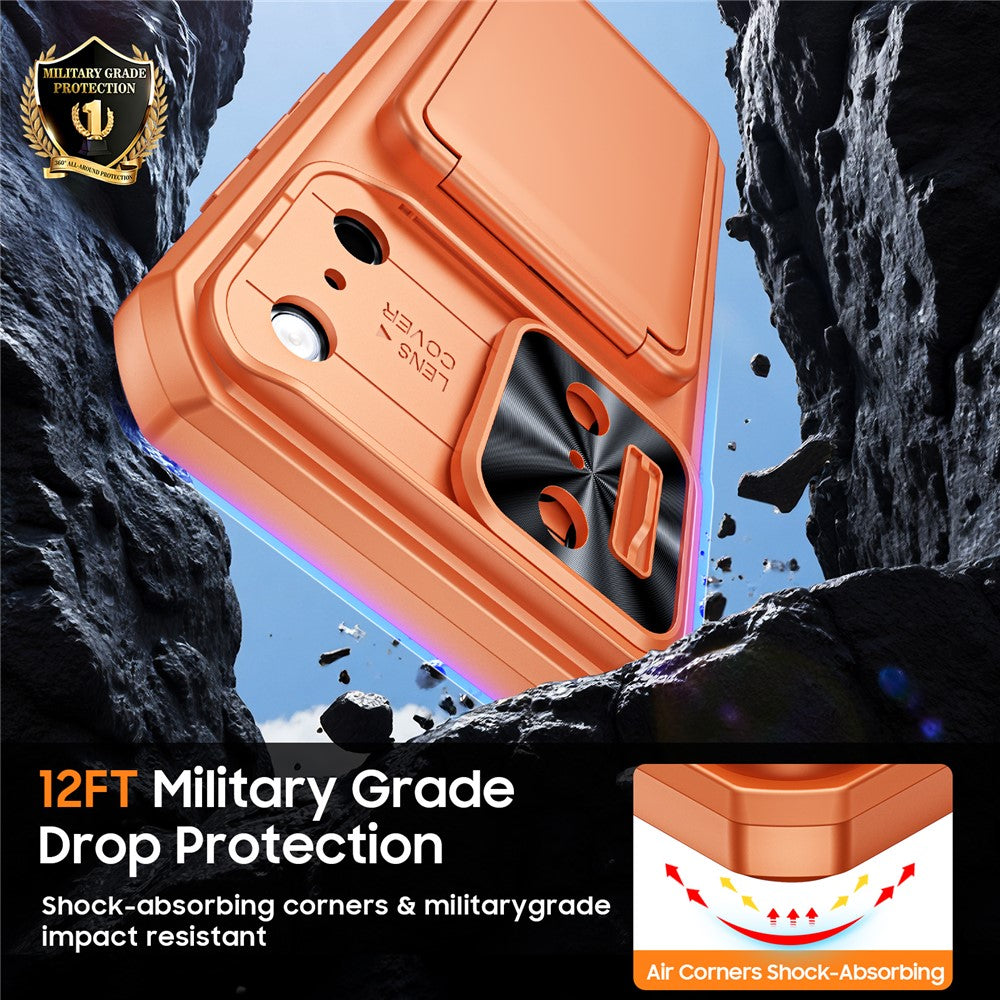 For iPhone 18 Pro / 17 Pro Case Slide Lens Cover RFID Blocking Magnetic Card Holder PC + TPU Phone Shell