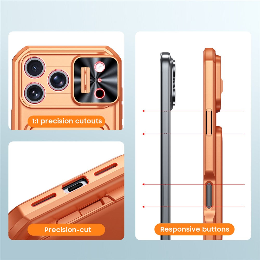 For iPhone 18 Pro / 17 Pro Case Slide Lens Cover RFID Blocking Magnetic Card Holder PC + TPU Phone Shell