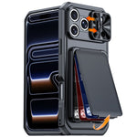 For iPhone 18 Pro / 17 Pro Case Slide Lens Cover RFID Blocking Magnetic Card Holder PC + TPU Phone Shell