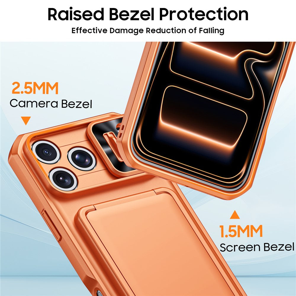 Til iPhone 18 Pro Max / 17 Pro Max Cover med skydelåg til linse, RFID-blokerende magnetisk kortholder, PC + TPU telefoncover
