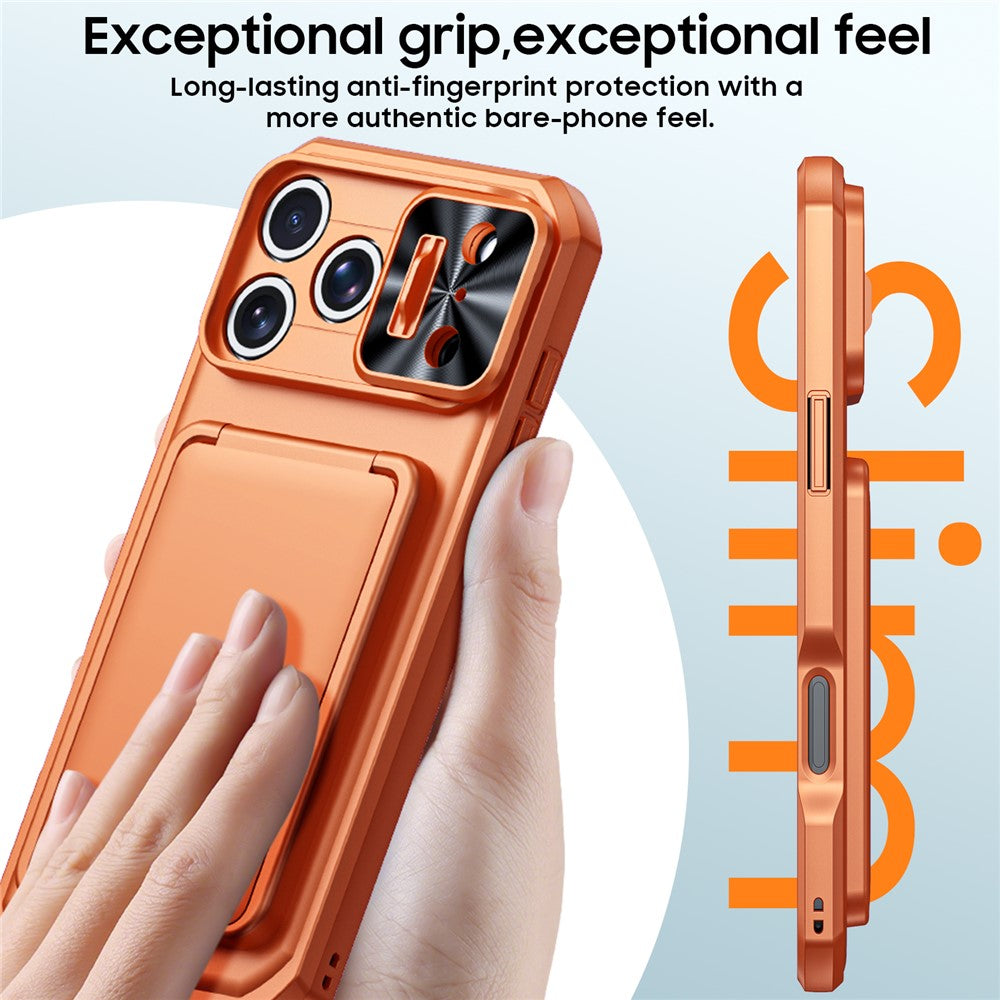 Til iPhone 18 Pro Max / 17 Pro Max Cover med skydelåg til linse, RFID-blokerende magnetisk kortholder, PC + TPU telefoncover
