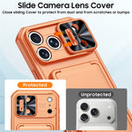 Til iPhone 18 Pro Max / 17 Pro Max Cover med skydelåg til linse, RFID-blokerende magnetisk kortholder, PC + TPU telefoncover