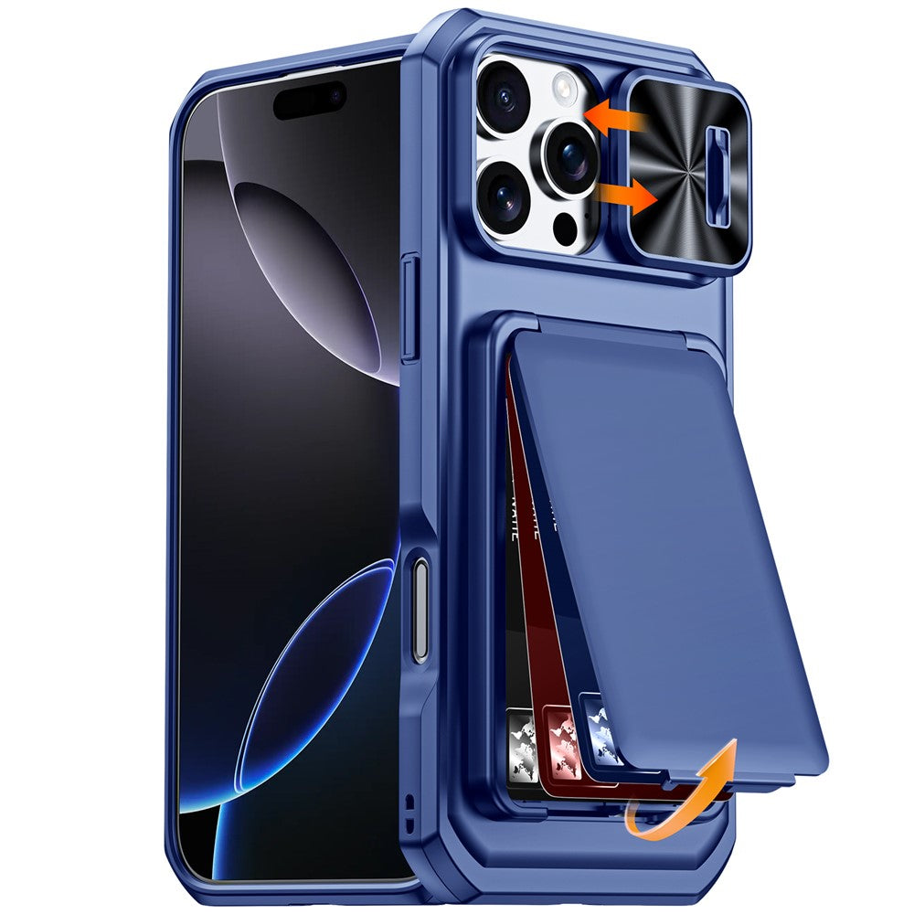 Til iPhone 16 Pro Cover Skydelinsedæksel RFID-blokerende Magnetisk Kortlomme PC + TPU Telefonskal