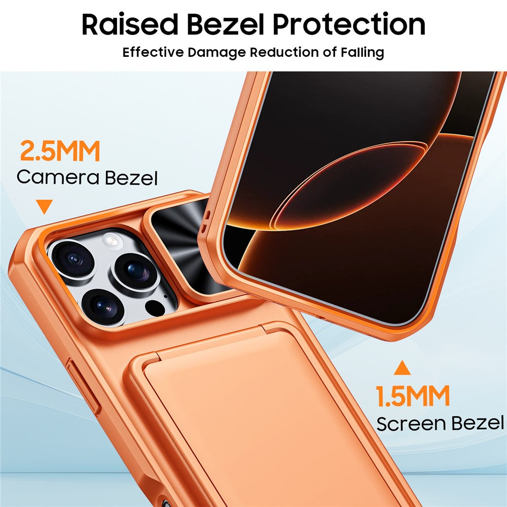 Til iPhone 16 Pro Max cover med skydelinsedæksel, RFID-blokerende magnetisk kortholder, PC + TPU telefonskal