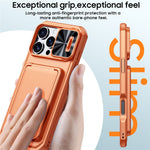 Til iPhone 16 Pro Max cover med skydelinsedæksel, RFID-blokerende magnetisk kortholder, PC + TPU telefonskal