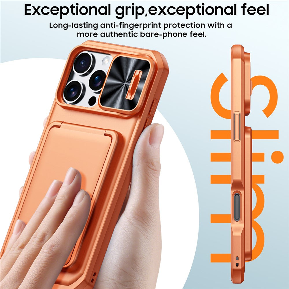 Til iPhone 16 Pro Max cover med skydelinsedæksel, RFID-blokerende magnetisk kortholder, PC + TPU telefonskal