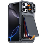 Til iPhone 16 Pro Max cover med skydelinsedæksel, RFID-blokerende magnetisk kortholder, PC + TPU telefonskal