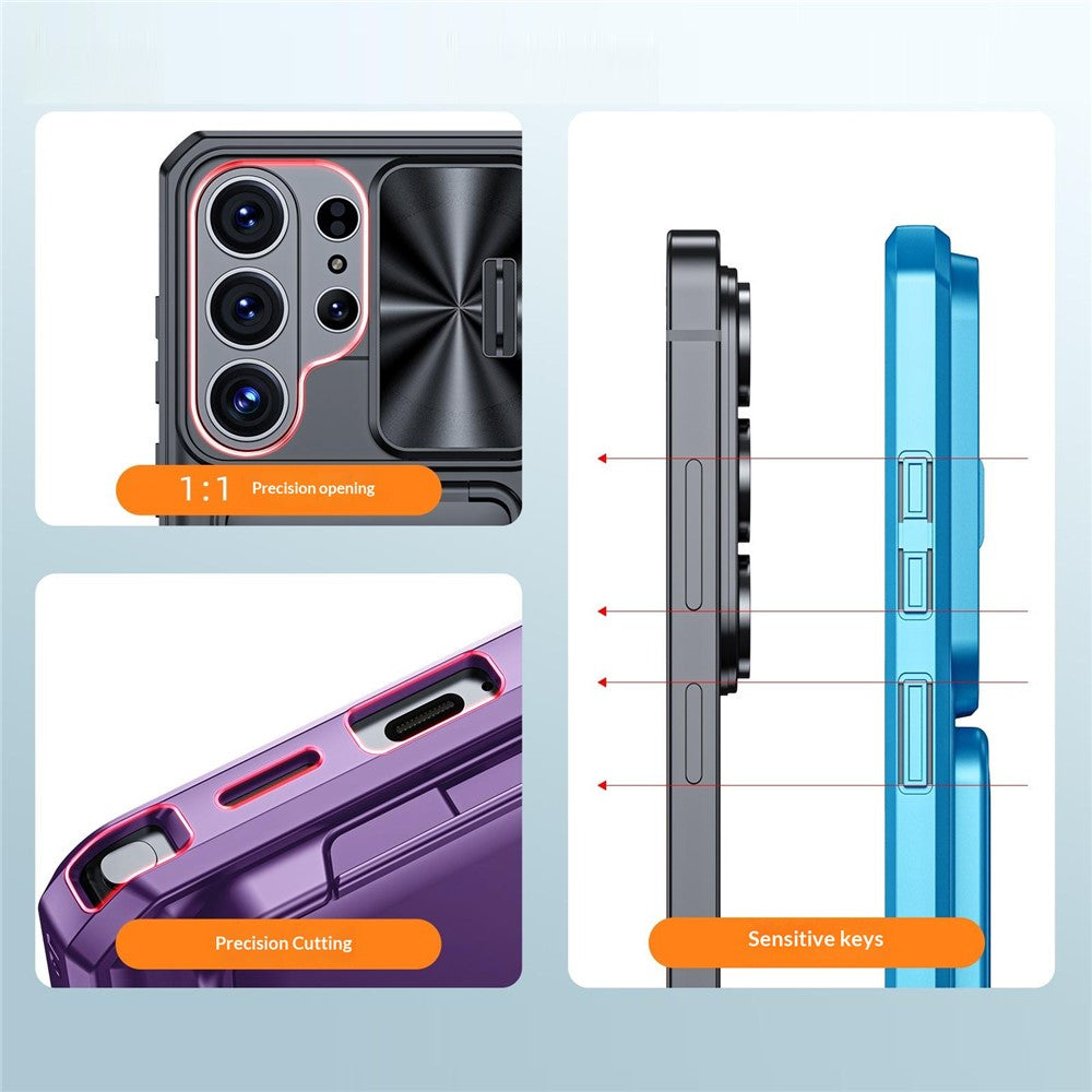 For Samsung Galaxy S26 Ultra Case Slide Lens Cover RFID Blocking Magnetic Card Holder PC + TPU Phone Shell