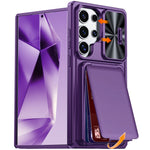 For Samsung Galaxy S26 Ultra Case Slide Lens Cover RFID Blocking Magnetic Card Holder PC + TPU Phone Shell