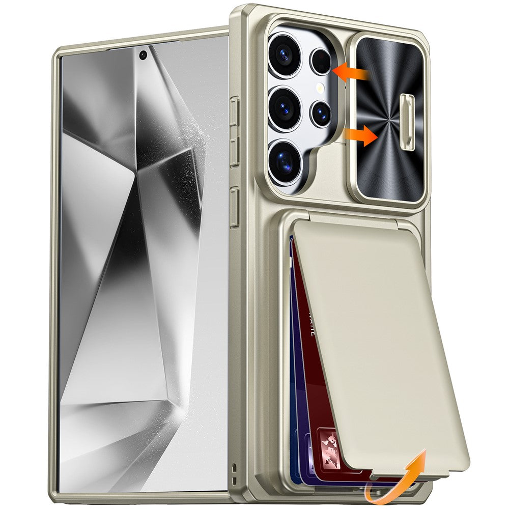 For Samsung Galaxy S26 Ultra Case Slide Lens Cover RFID Blocking Magnetic Card Holder PC + TPU Phone Shell