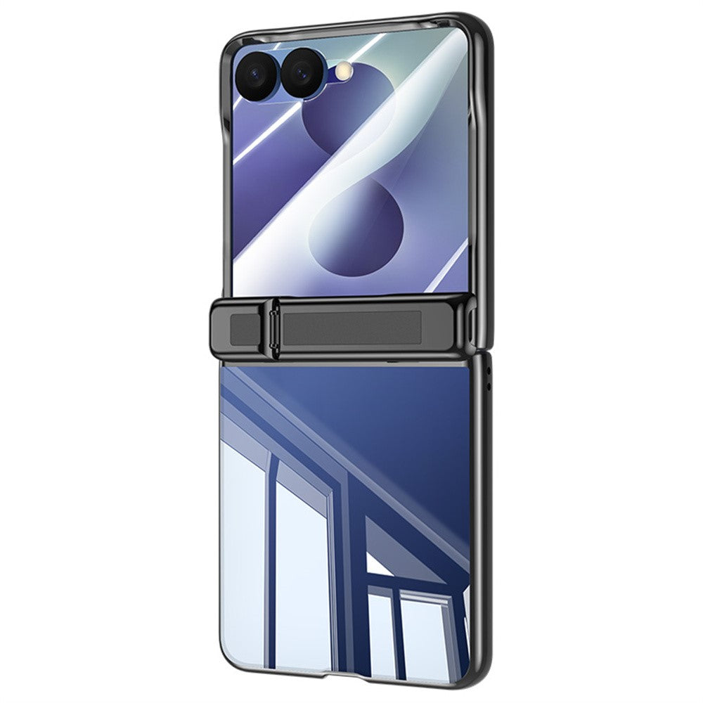 Samsung Galaxy Z Flip8-cover med HD-klar hærdet glasfilm, hængselstativ og galvaniseret PC-mobilcover