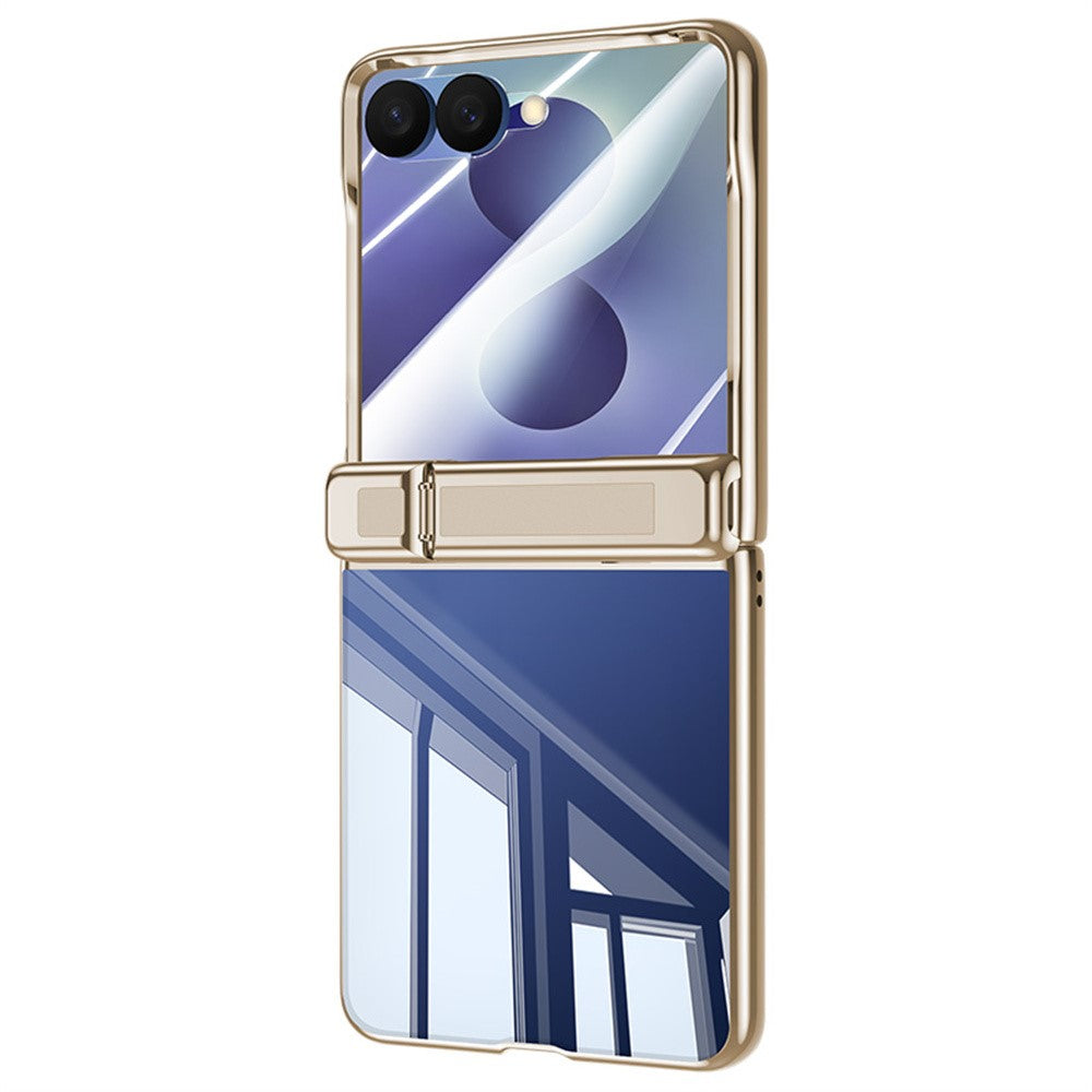 Samsung Galaxy Z Flip8-cover med HD-klar hærdet glasfilm, hængselstativ og galvaniseret PC-mobilcover