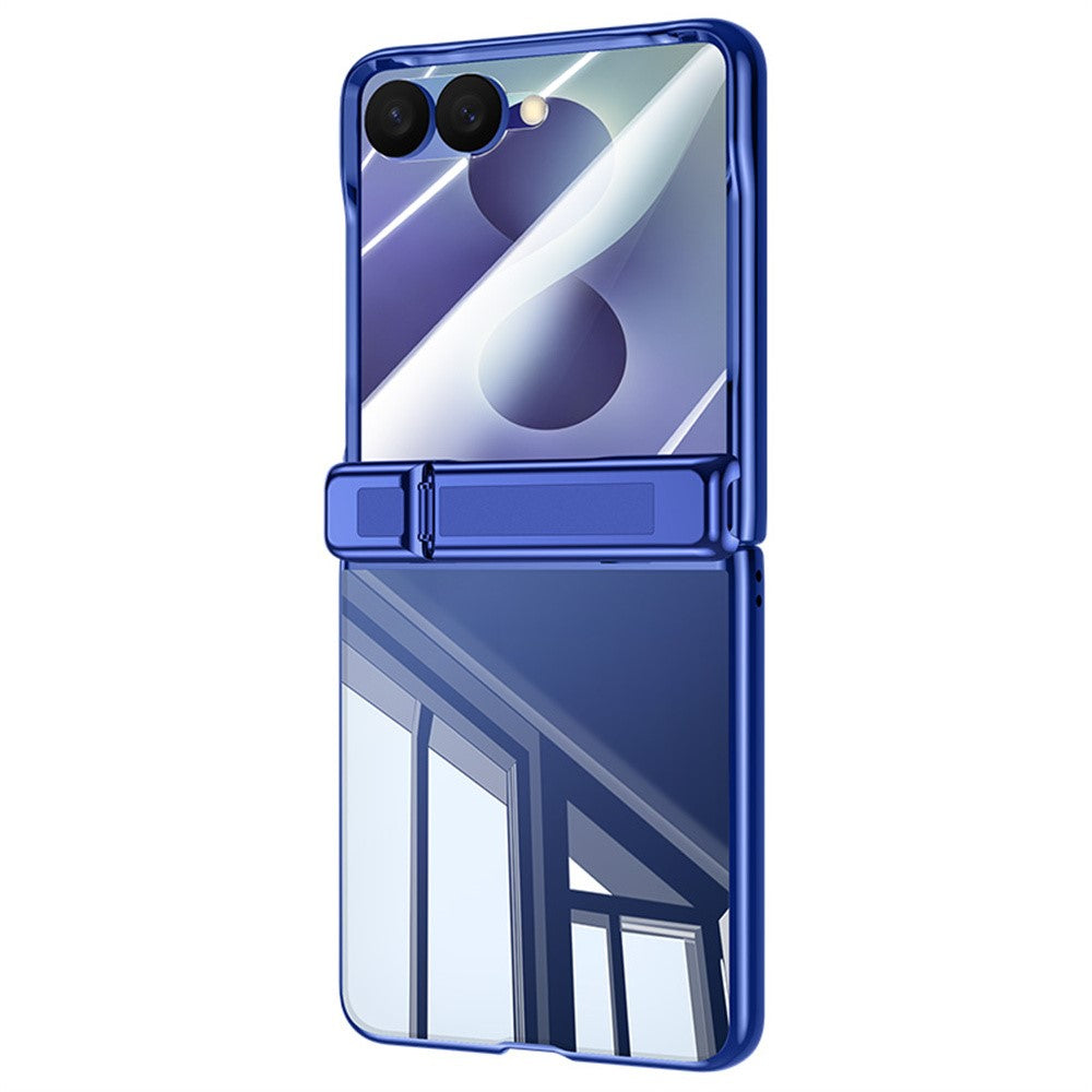 Samsung Galaxy Z Flip8-cover med HD-klar hærdet glasfilm, hængselstativ og galvaniseret PC-mobilcover