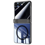 For Samsung Galaxy Z Flip8 Magnetic Case with Anti-Spy Screen Film, Hinge Kickstand Electroplated PC Phone Cover