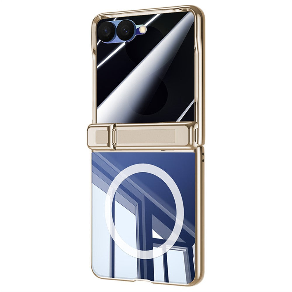For Samsung Galaxy Z Flip8 Magnetic Case with Anti-Spy Screen Film, Hinge Kickstand Electroplated PC Phone Cover