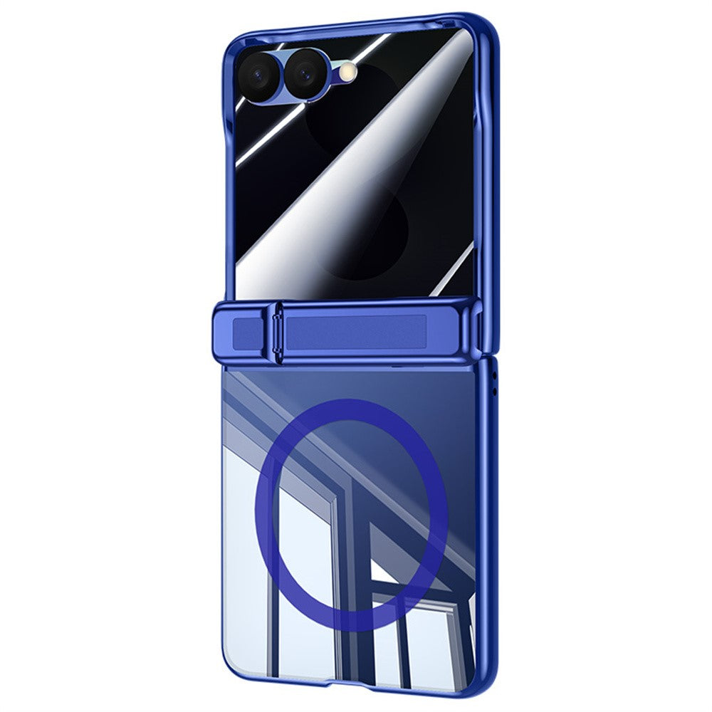 For Samsung Galaxy Z Flip8 Magnetic Case with Anti-Spy Screen Film, Hinge Kickstand Electroplated PC Phone Cover