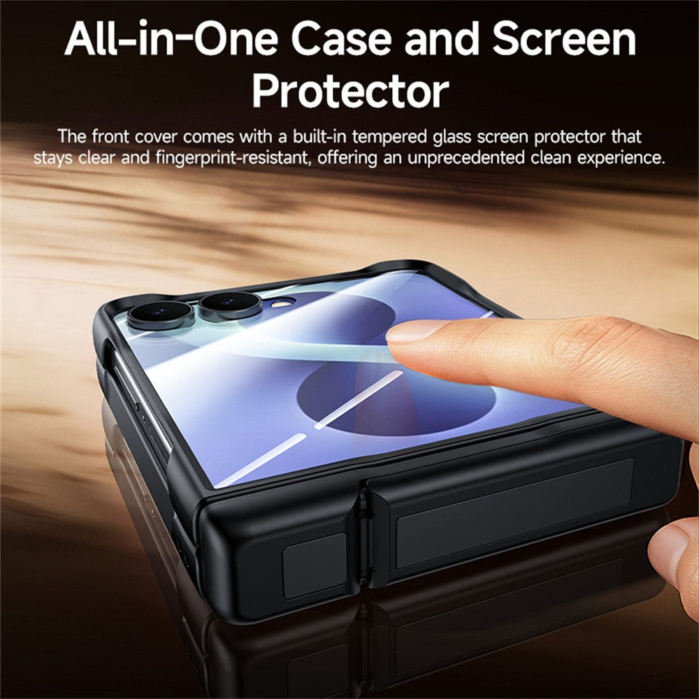For Samsung Galaxy Z Flip8 Case with HD Screen Protector Hinge Kickstand Skin-Textured PC Phone Cover