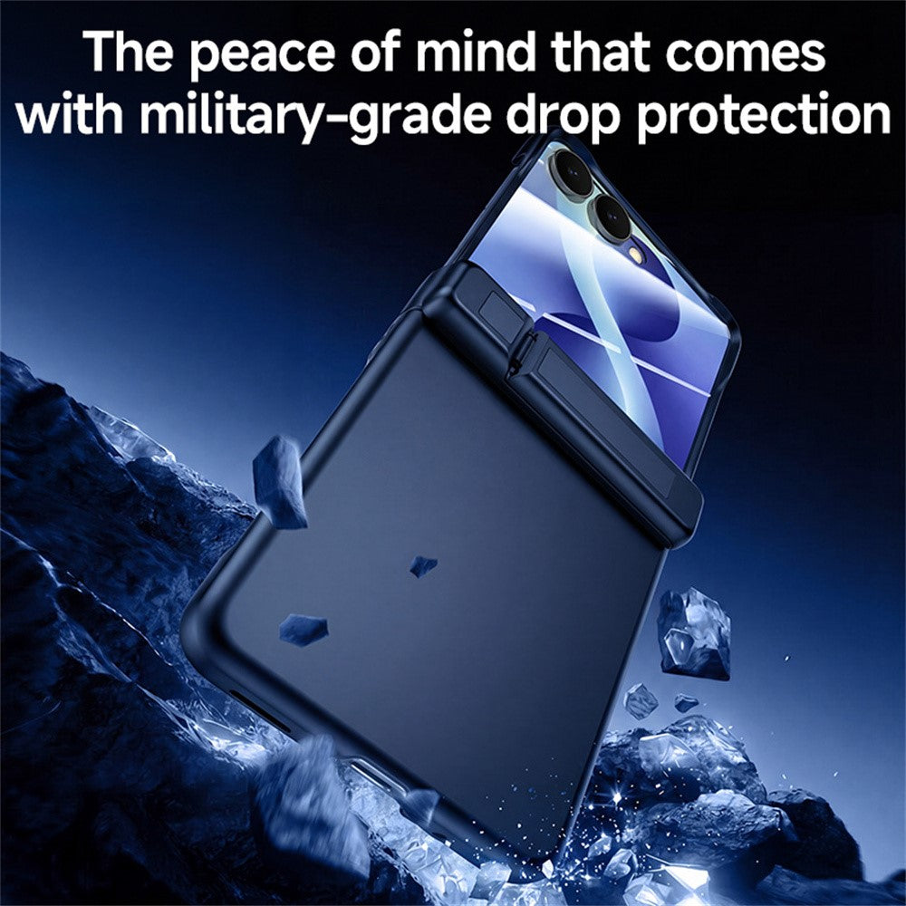 For Samsung Galaxy Z Flip8 Case with Anti-Spy Screen Protector Hinge Kickstand Skin-Textured PC Phone Cover