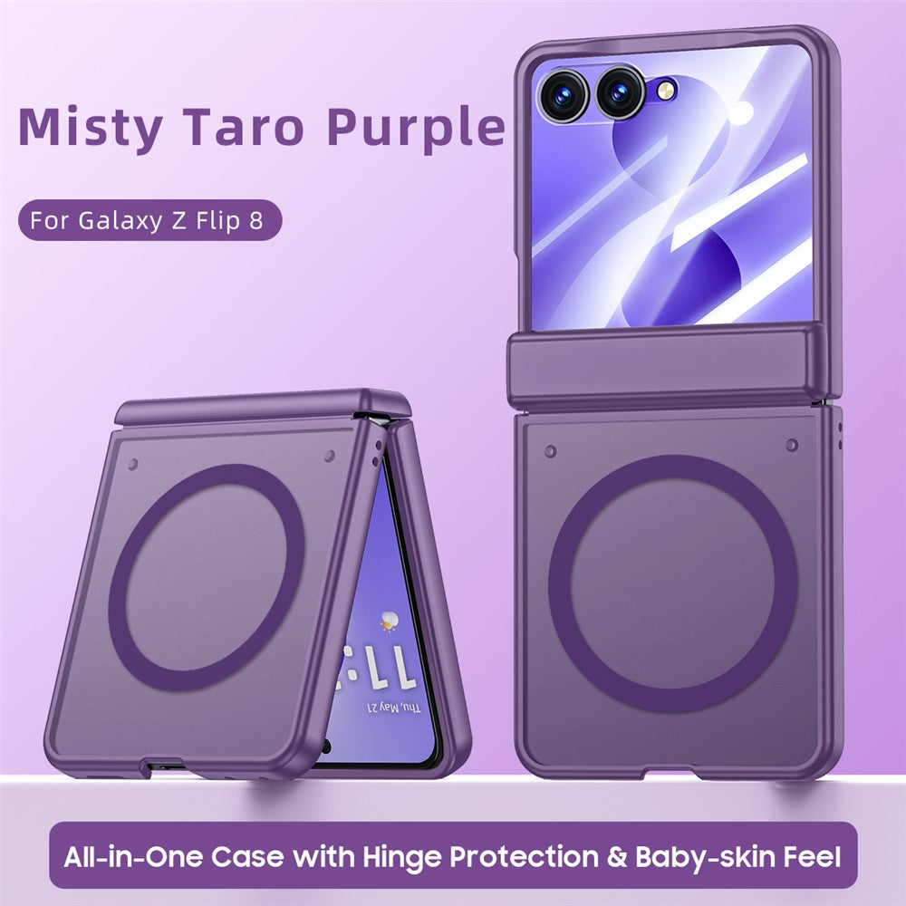 For Samsung Galaxy Z Flip8 Magnetic Case with HD Screen Protector Skin-Feel Matte PC Hinge Protection Phone Cover