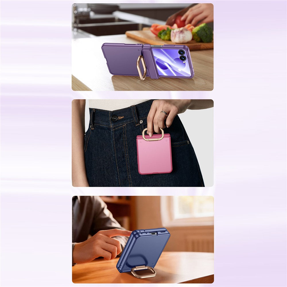 For Samsung Galaxy Z Flip8 Case with HD Screen Protector Ring Kickstand Hinge Protection Matte PC Phone Cover