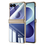 For Samsung Galaxy Z Flip8 Case with HD Clear Tempered Glass Film, Hinge Kickstand Electroplating PC Phone Cover