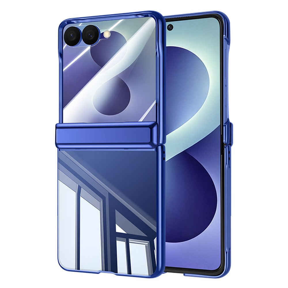 For Samsung Galaxy Z Flip8 Case with HD Clear Tempered Glass Film, Hinge Kickstand Electroplating PC Phone Cover