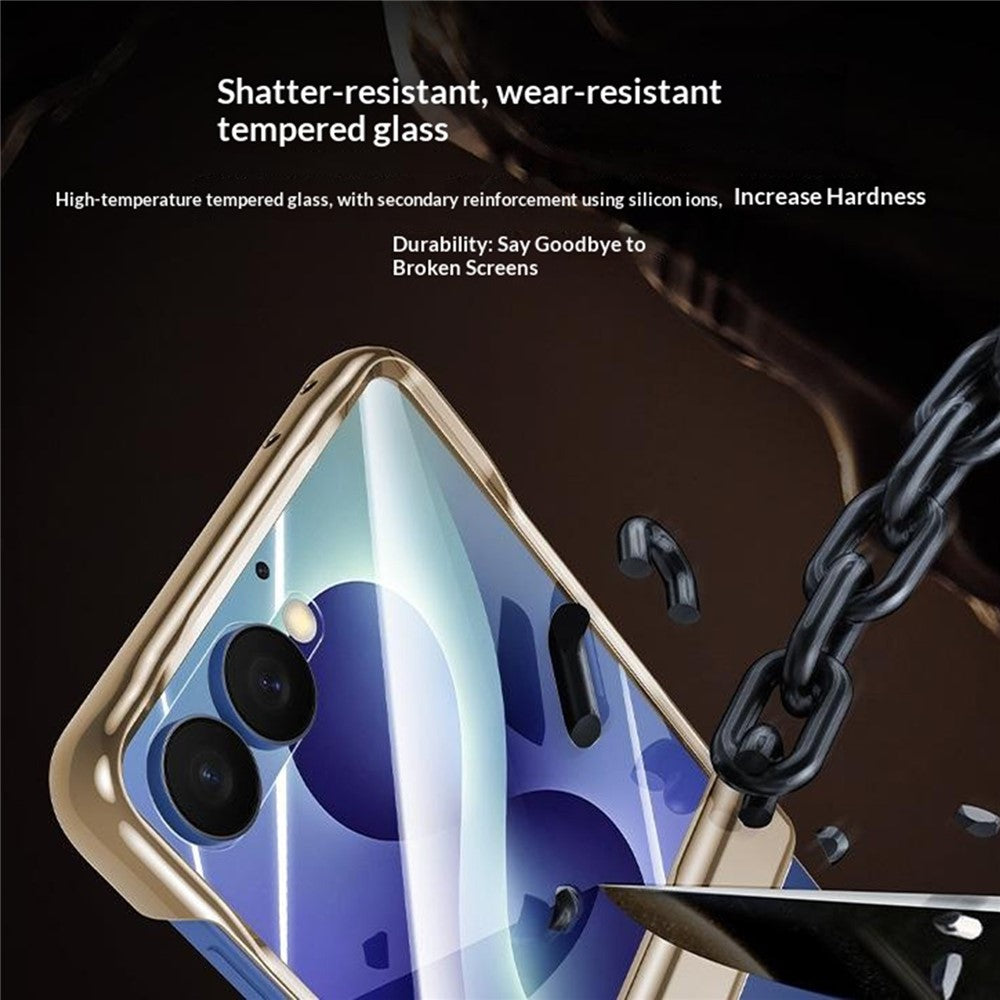 For Samsung Galaxy Z Flip8 Case with HD Clear Tempered Glass Film, Hinge Kickstand Electroplating PC Phone Cover