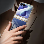 For Samsung Galaxy Z Flip8 Case with HD Clear Tempered Glass Film, Hinge Kickstand Electroplating PC Phone Cover