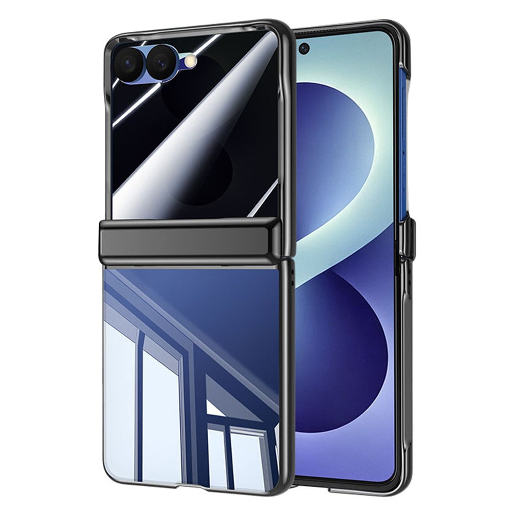 For Samsung Galaxy Z Flip8 Case with HD Clear Tempered Glass Film, Hinge Kickstand Electroplating PC Phone Cover