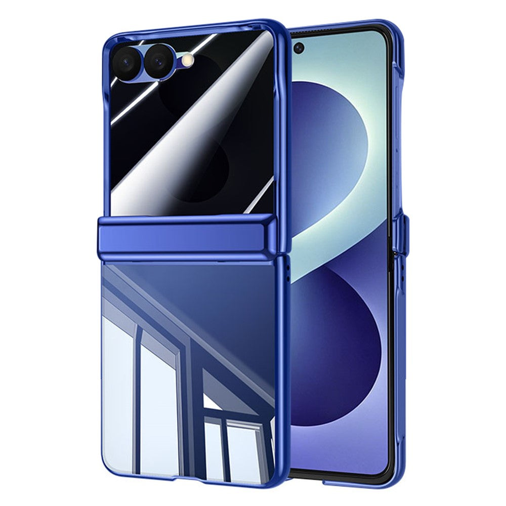 For Samsung Galaxy Z Flip8 Case with HD Clear Tempered Glass Film, Hinge Kickstand Electroplating PC Phone Cover