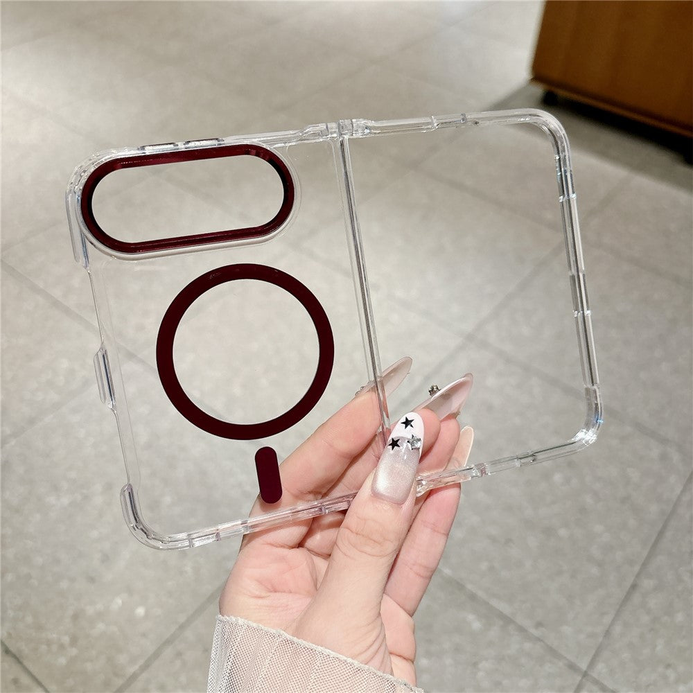 For iPhone Fold Magnetic Case Transparent PC Shockproof Folding Phone Cover with Raised Camera Rim