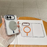 For iPhone Fold Magnetic Case Transparent PC Shockproof Folding Phone Cover with Raised Camera Rim