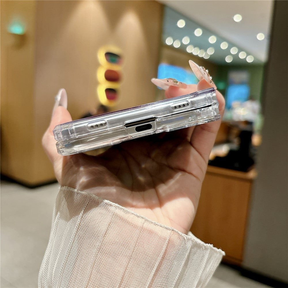 For iPhone Fold Magnetic Case Transparent PC Shockproof Folding Phone Cover with Raised Camera Rim