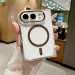 For iPhone Fold Magnetic Case Transparent PC Shockproof Folding Phone Cover with Raised Camera Rim