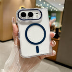 For iPhone Fold Magnetic Case Transparent PC Shockproof Folding Phone Cover with Raised Camera Rim