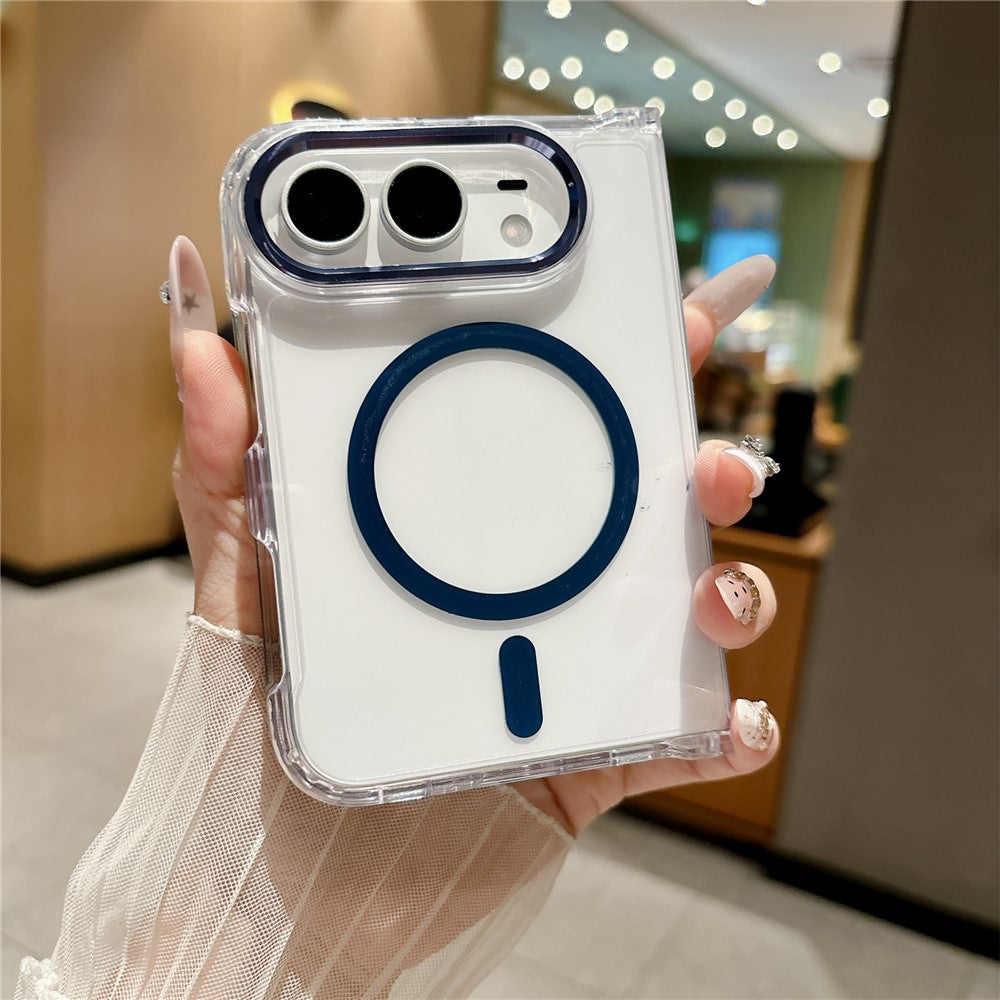 For iPhone Fold Magnetic Case Transparent PC Shockproof Folding Phone Cover with Raised Camera Rim