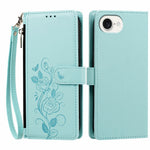 For iPhone 17th / 16th Case Rose Pattern Imprinted Wallet Stand PU Leather Phone Cover with Wrist Strap