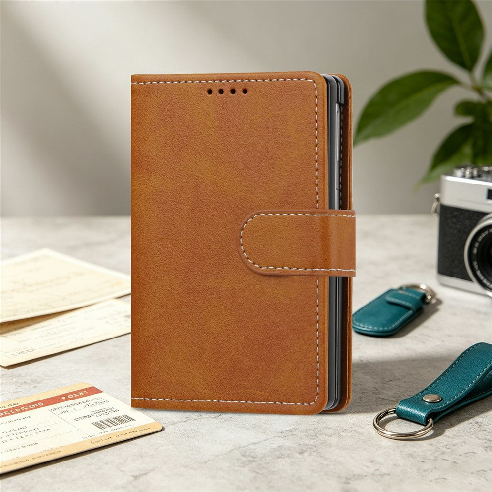 Til Samsung Galaxy Z Fold8 Wallet Case Flip Stand Kalvelæder PU Læder Telefoncover