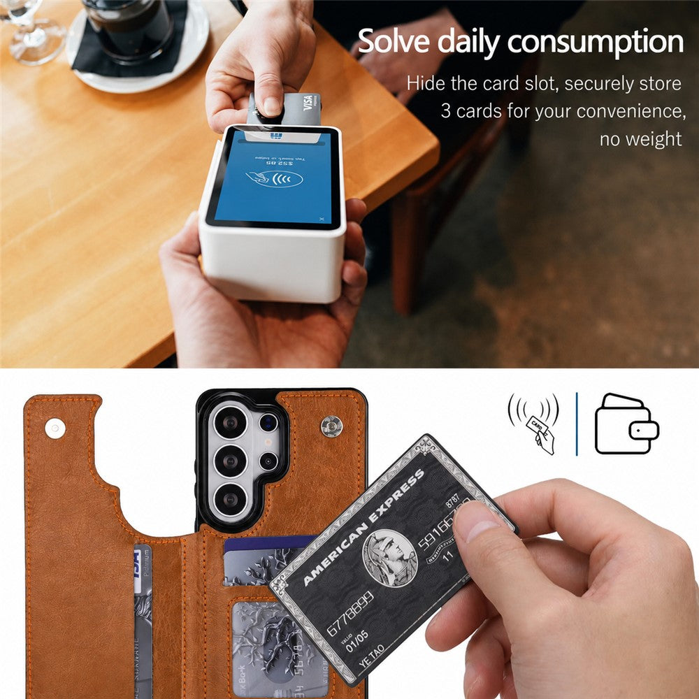 Til Samsung Galaxy S26 Ultra Pung Etui Kort Holder Magnetisk Lukning PU Læder Telefoncover