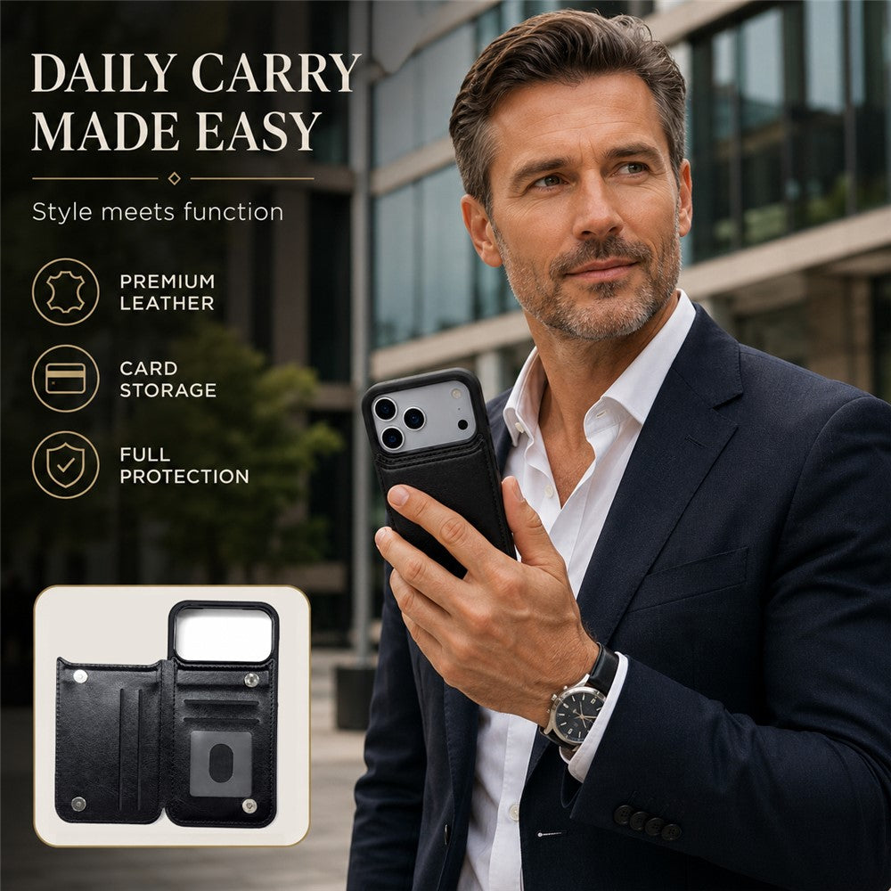Wallet Case for iPhone 18 Pro  /  iPhone 17 Pro Magnetic Closure Card Holder Leather Phone Cover