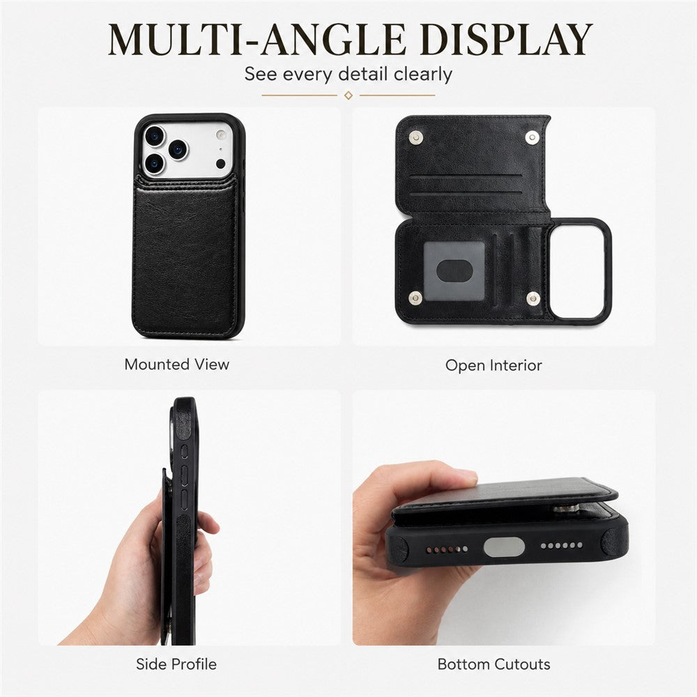 Wallet Case for iPhone 18 Pro  /  iPhone 17 Pro Magnetic Closure Card Holder Leather Phone Cover