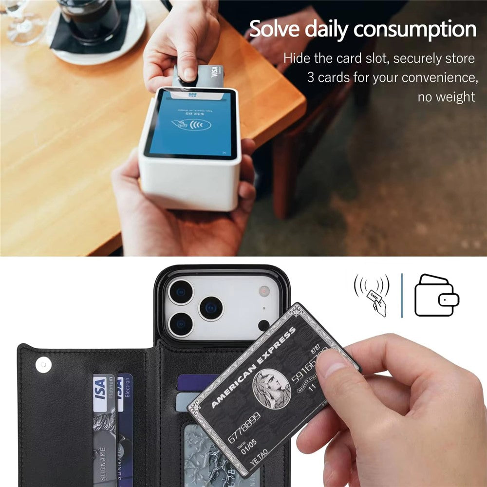Wallet Case for iPhone 18 Pro  /  iPhone 17 Pro Magnetic Closure Card Holder Leather Phone Cover