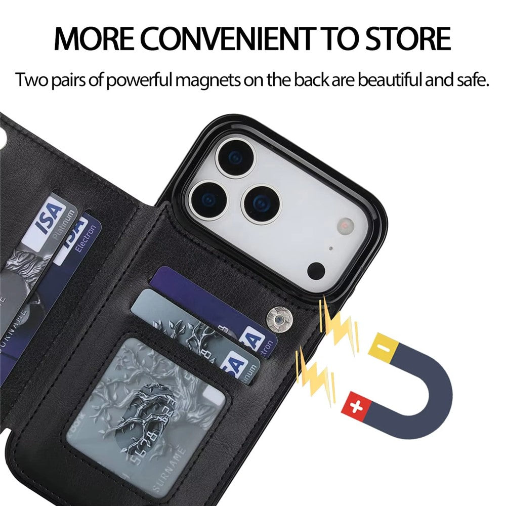 Wallet Case for iPhone 18 Pro  /  iPhone 17 Pro Magnetic Closure Card Holder Leather Phone Cover